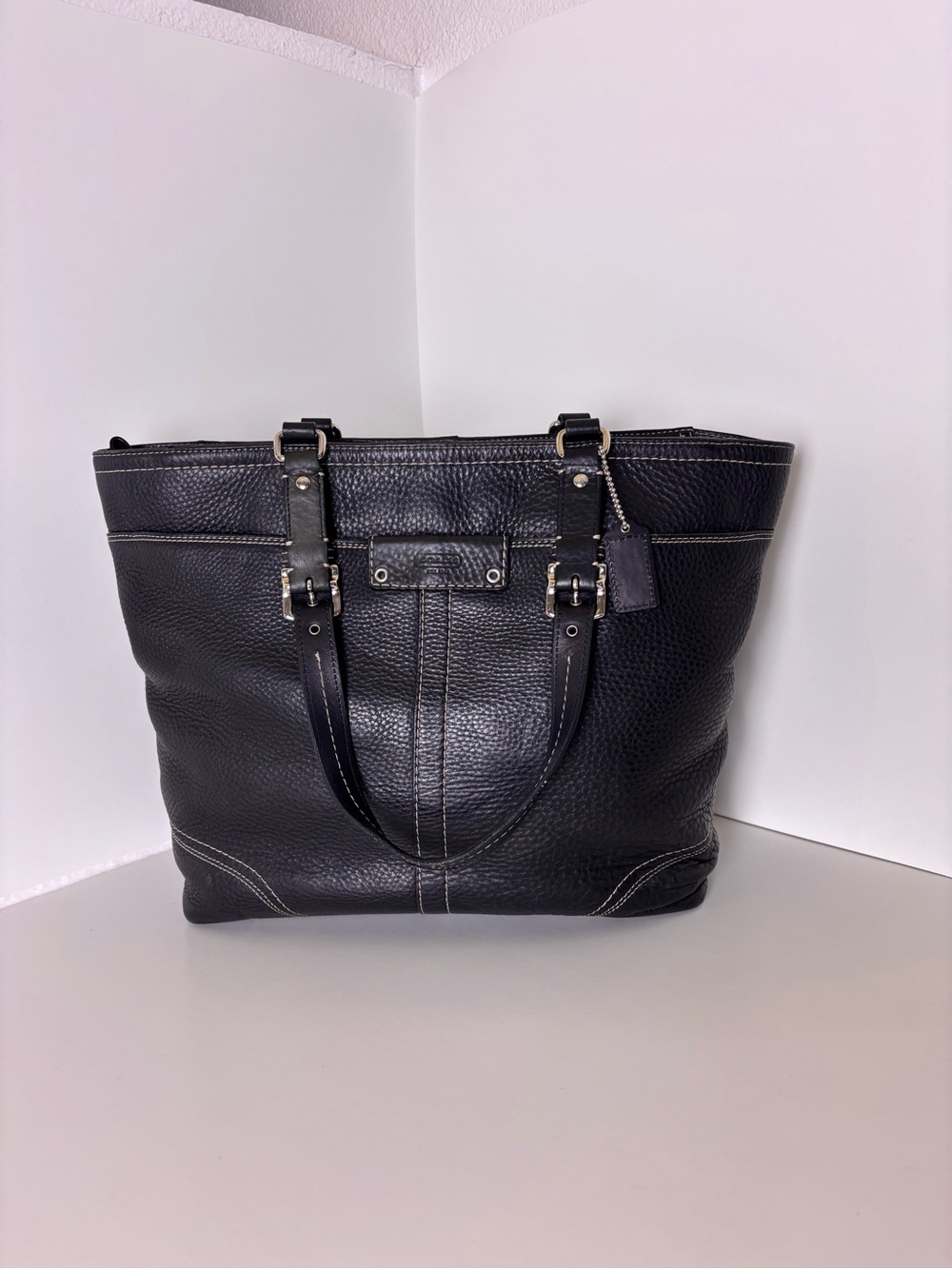 Coach Black Vintage Hamilton Pebbled Leather Handbag Tote Bag F13083